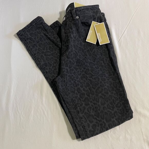 Michael Kors High-Rise Jeans Leopard Print Skinny Black Denim Selma Size 6 - Picture 15 of 15